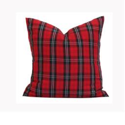 Christmas Pillow Cover, Red Plaid Covers, Tartan Pillow, Black Check Cover For 20x20, 18x18, 16x16 Insert, All Sizes - thumbnail 1