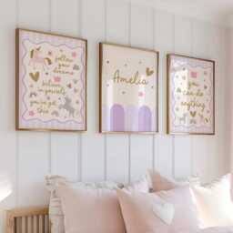 Lilac & Purple Unicorn Prints, Personalised, Tween Wall Artwork, Little Girls Bedroom Custom Name - thumbnail 3
