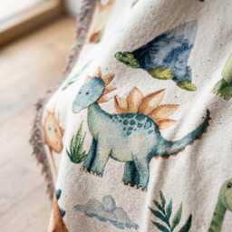 Personalized Dinosaur Woven Blanket, Custom Dino Baby Nursery Throw, Cute Boy Shower Gift - thumbnail 2