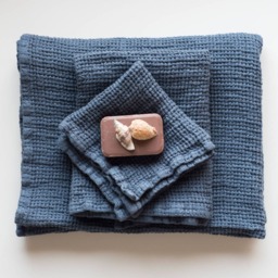 Set Of 3 Light Blue Linen Waffle Weave Bath Towels Towel, Hand Towel & Washcloth, A Perfect Gift For Everyone - thumbnail 2