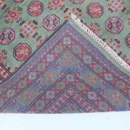 Green Bokhara Rug 5x7 Ft Afghan Hand Knotted Veg Dyes Wool Area Rug, Oriental Turkmen Tribal Bukhara Bedroom, Living Room Carpet - thumbnail 4