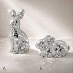 Mirror Mosaic Bunny Figurine - Silver Decor Ornament Sparkle Home Accent Freestanding Rabbit Statement Gift Personalised Option - thumbnail 3