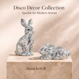 Mirror Mosaic Bunny Figurine - Silver Decor Ornament Sparkle Home Accent Freestanding Rabbit Statement Gift Personalised Option - thumbnail 2