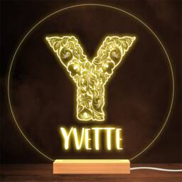 Floral Font Letter Initial Y Personalised Gift Lamp Night Light - thumbnail 1