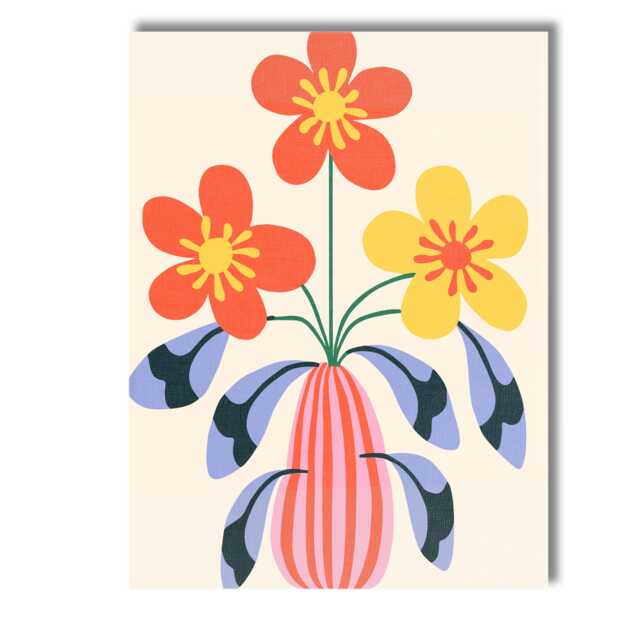 Scandinavian Floral Vase Arrangement With Coral & Yellow Blooms Canvas Wall Art Print Decor Picture Ready To Hang - image 1