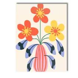 Scandinavian Floral Vase Arrangement With Coral & Yellow Blooms Canvas Wall Art Print Decor Picture Ready To Hang - thumbnail 1