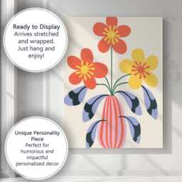 Scandinavian Floral Vase Arrangement With Coral & Yellow Blooms Canvas Wall Art Print Decor Picture Ready To Hang - thumbnail 3