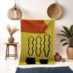 Hand Knotted Yellow Moroccan Rug Custom Wool Beni Ourain Rug - thumbnail 1