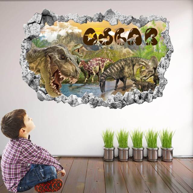 Personalized Dinosaur Wall Sticker For Kids Bedroom - Custom Name Decal Boys Room Art Decor - Kt3 - image 1