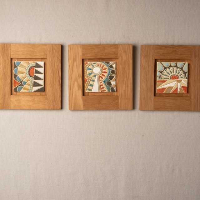 Abstract Sun Ceramic Wall Art in White Oak Frame - Made To Order Original Equator G H I - image 1