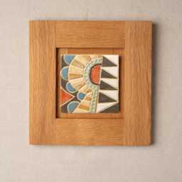 Abstract Sun Ceramic Wall Art in White Oak Frame - Made To Order Original Equator G H I - thumbnail 2