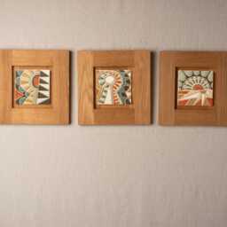 Abstract Sun Ceramic Wall Art in White Oak Frame - Made To Order Original Equator G H I