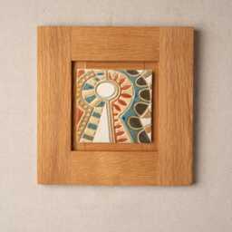 Abstract Sun Ceramic Wall Art in White Oak Frame - Made To Order Original Equator G H I - thumbnail 3
