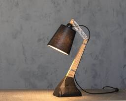 Handcrafted Oak Desk Lamp Geometric 3D Print Base, Industrial Lighting