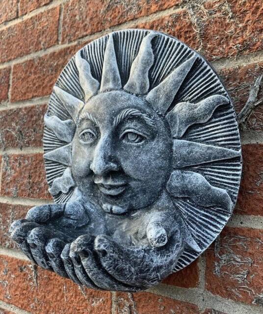 stone Garden Sun With Hands Bird Feeder Wall Hanging Plaque Ornament - image 1