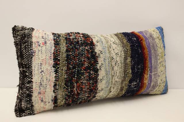 Handwoven Turkish Kilim Lumbar Pillow Cover, Boho Throw - 12x24 - image 1