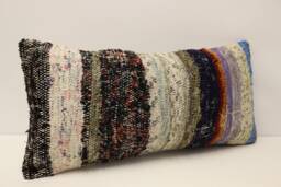 Handwoven Turkish Kilim Lumbar Pillow Cover, Boho Throw - 12x24 - thumbnail 1
