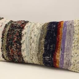 Handwoven Turkish Kilim Lumbar Pillow Cover, Boho Throw - 12x24 - thumbnail 3