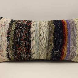 Handwoven Turkish Kilim Lumbar Pillow Cover, Boho Throw - 12x24 - thumbnail 2