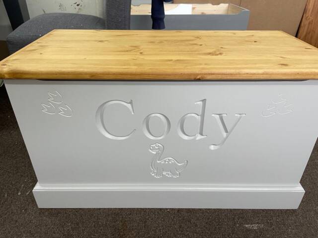 Handmade, Personalised Solid Wood Dinosaur Toy Box With Soft Closing Lid - image 1