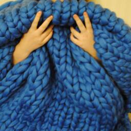 Hand Knit Chunky Merino Wool Blanket, Light Blue Throw - thumbnail 2