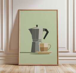 Moka Pot Coffee Poster Print, Minimalist Kitchen Wall Art, Modern