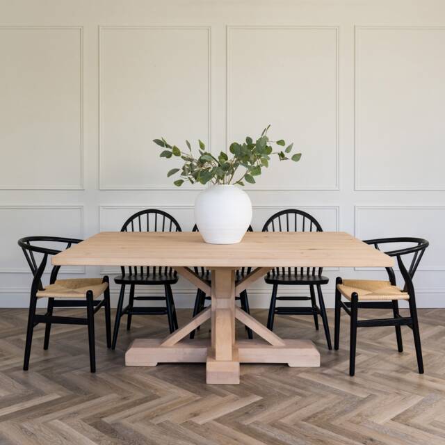 Heritage Pedestal Dining Table Rustic Pine Large Solid Wood Table Base Custom Sizes & Finishes Weathered Oak Finish - image 1