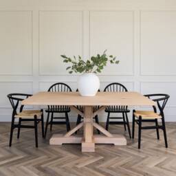 Heritage Pedestal Dining Table Rustic Pine Large Solid Wood Table Base Custom Sizes & Finishes Weathered Oak Finish - thumbnail 1