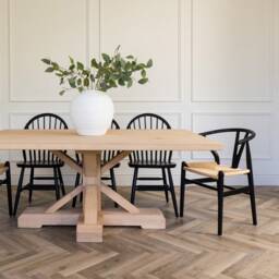 Heritage Pedestal Dining Table Rustic Pine Large Solid Wood Table Base Custom Sizes & Finishes Weathered Oak Finish - thumbnail 3