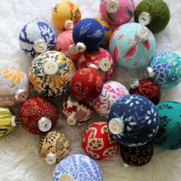 Bohemian Inspired Christmas Ornaments. Genuine India Fabrics. Holiday Home Decoration - thumbnail 2