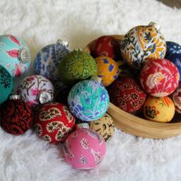 Bohemian Inspired Christmas Ornaments. Genuine India Fabrics. Holiday Home Decoration