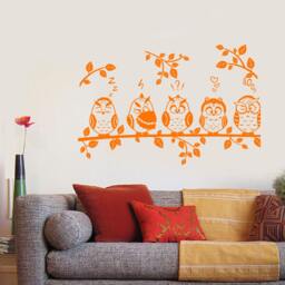 Wall Vinyl Decal Birds Baby Owls Sitting On A Tree Branch Cute Nursery Modern Home Decor - #1093Dz - thumbnail 2