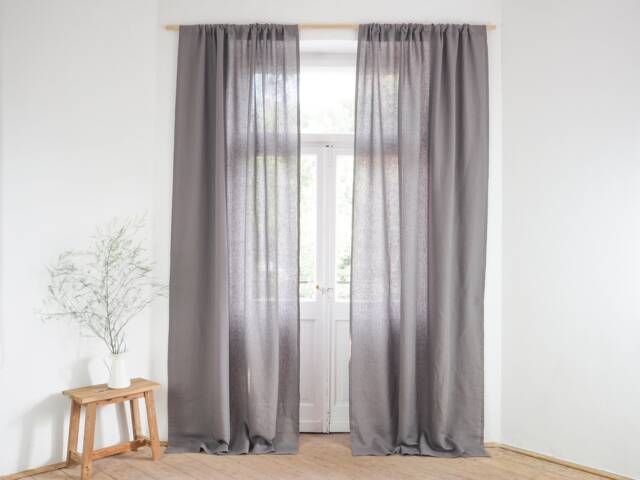 Gray Linen Curtain Panel Made Of Medium - 160 G/M2. Rod Pocket Stonewashed - image 1