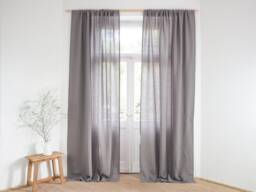 Gray Linen Curtain Panel, Stonewashed Rod Pocket, Medium Weight