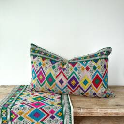 "Handmade Hmong Hemp Pillow Cover Ethnic Tribal Embroidery - 16"" X 26" - thumbnail 4