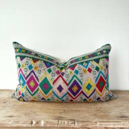 "Handmade Hmong Hemp Pillow Cover Ethnic Tribal Embroidery - 16"" X 26" - thumbnail 1