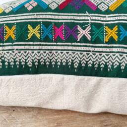 "Handmade Hmong Hemp Pillow Cover Ethnic Tribal Embroidery - 16"" X 26" - thumbnail 3