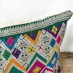 "Handmade Hmong Hemp Pillow Cover Ethnic Tribal Embroidery - 16"" X 26" - thumbnail 2