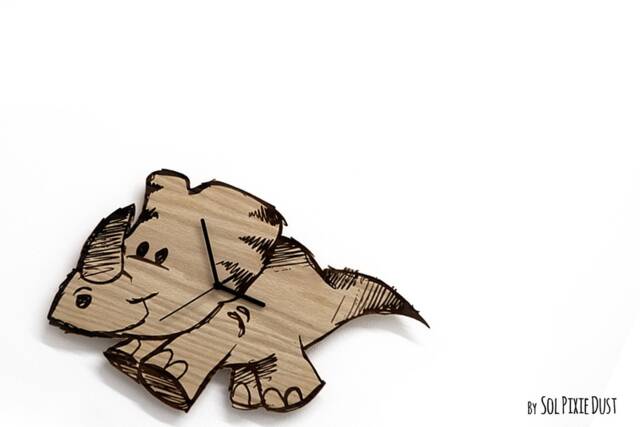 Cute Dinosaur 3 Engraved Wood - Kids Nursery Room, Baby Room Wall Clock - image 1