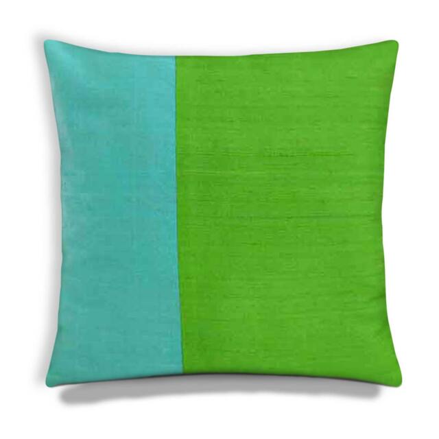 Mint & Green Color Block Raw Silk Pillow Cover-Silk Cushion Cover-Decorative Throw - image 1