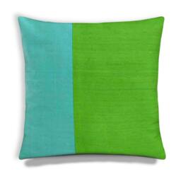 Mint & Green Color Block Raw Silk Pillow Cover-Silk Cushion Cover-Decorative Throw