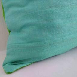 Mint & Green Color Block Raw Silk Pillow Cover-Silk Cushion Cover-Decorative Throw - thumbnail 3