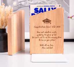 Engraved Bookends, Graduation Gift, Personalized Wooden Book End, Book Holder, Class Of 2025, Lover Walnut Bookend, Club - thumbnail 1