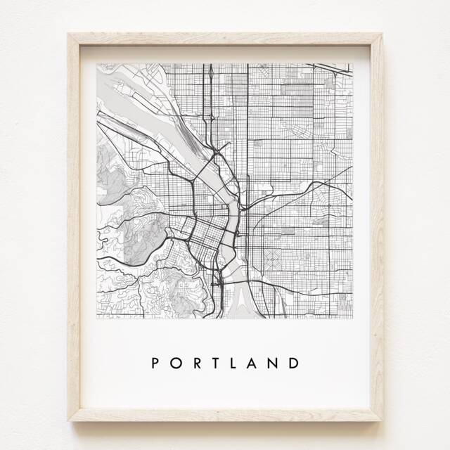Portland Map Street Oregon City Drawing Black & White - Art Print Wedding Anniversary Graduation Gift Pacific Northwest Wall Decor - image 1