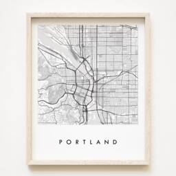 Portland Map Street Oregon City Drawing Black & White - Art Print Wedding Anniversary Graduation Gift Pacific Northwest Wall Decor - thumbnail 1