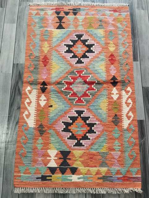 Kilim Rug Classic, Handmade Artisan Afghan Turkish Persian Rug, Navajo Moroccan Bohemian Flatweave, Natural Wool Multicolour 129x77 cm - image 1