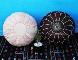 Set Of 2 Moroccan Leather Pouf Handmade Luxury Floor Ottoman - thumbnail 1