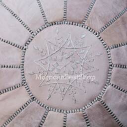 Set Of 2 Moroccan Leather Pouf Handmade Luxury Floor Ottoman - thumbnail 4