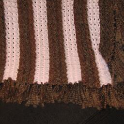 Handmade Crochet Baby Blanket, Brown White Stripes, Broomstick Stitch, Acrylic Polyester Blend - thumbnail 3