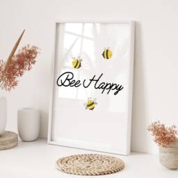 Bee Happy Printed Wall Art A3 A4 Vibrant Bumblebee Nature Quote Home Decor Gift Print - thumbnail 3